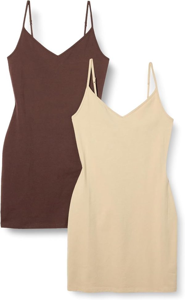 Slim Fit Cotton Layering Slip Dress for Women - Dark Brown / Light Brown