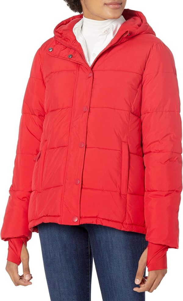 Womens Heavyweight Long-Sleeve Hooded Puffer Coats Red