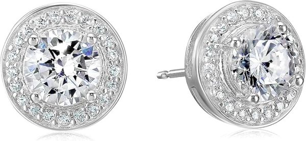 Sterling Silver Women's Cubic Zirconia Halo Stud Earrings - Classic Elegant Jewelry