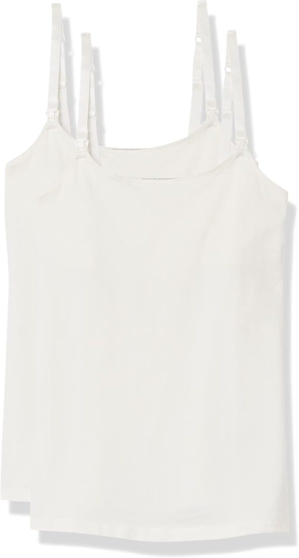 Womens Maternity Nursing Friendly Camisole Adjustable Straps and Built-in Shelf Bra Tanks White