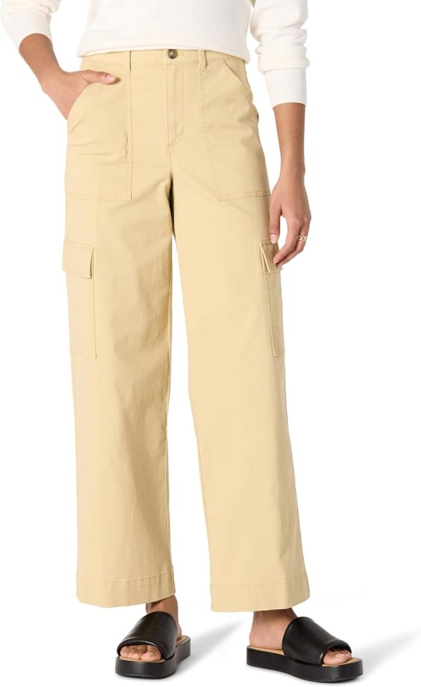 Womens High-Rise Regular-Fit Full-Length Cargo Khaki Pants Brown