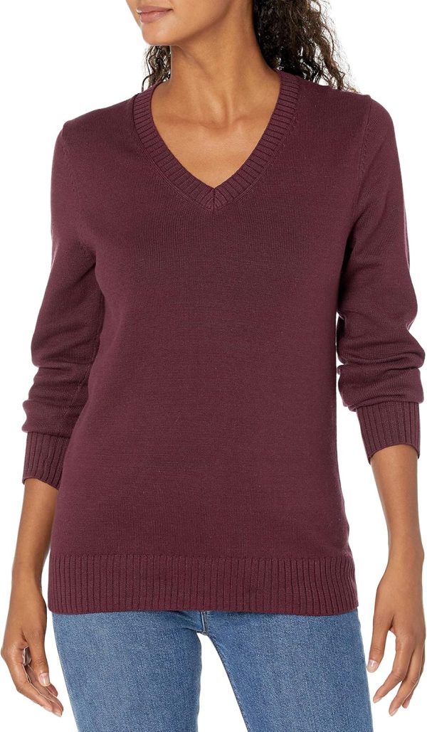 Womens Lightweight Long-Sleeve V-Neck, 100% Cotton Sweaters Burgundy
