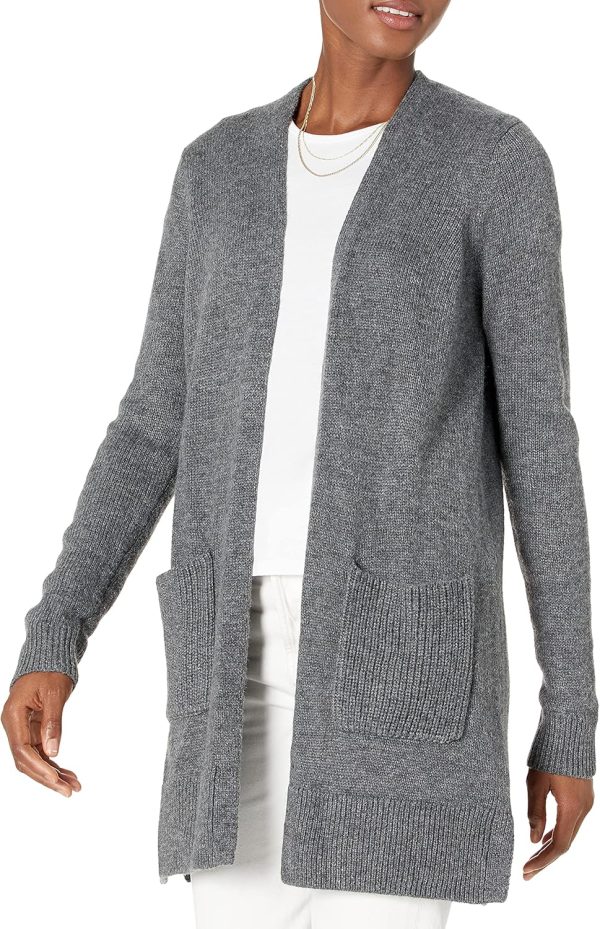Womens Long-Sleeve Jersey Stitch Open-Front Cardigan Sweaters Grey