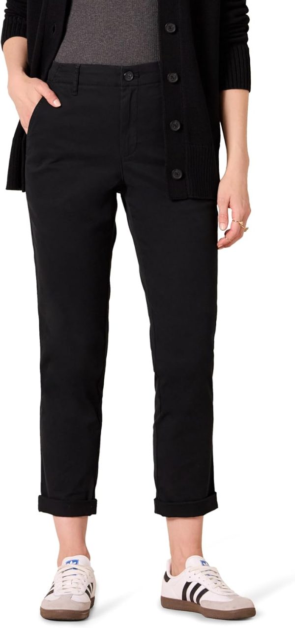 Womens High-Rise Regular-Fit Ankle-Length Tapered-Leg Khaki Pants Black