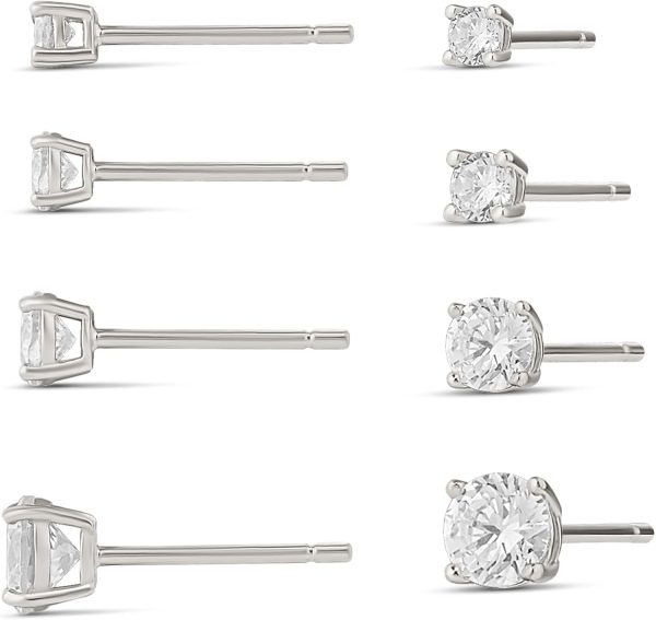 14K Gold Plated Sterling Silver Cubic Zirconia Stud Earrings for Women - Round & Princess Cut