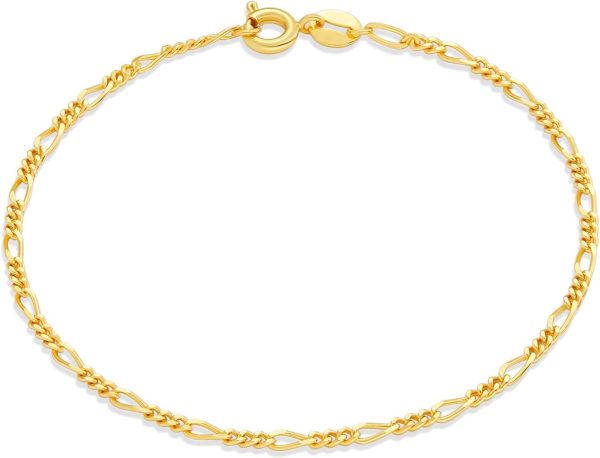 14K Gold Plated Figaro Chain Bracelet for Women - Elegant Jewelry Accessory
