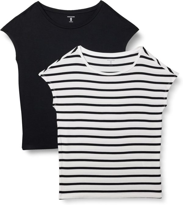 Womens Jersey Standard-Fit-Sleeve Boat-Neck T Shirts Black / White