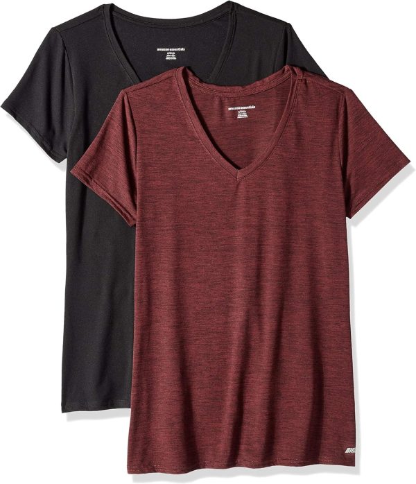 Black/Burgundy Quick-Dry V-Neck Women's Tech T-Shirt