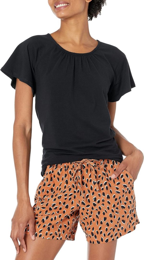 Black Classic-Fit Cape Sleeve Open Crewneck Womens T-Shirt