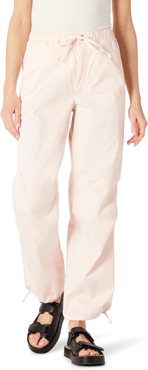 Womens Mid-Risegy Loose-Fit Wide-Leg Parachutes Pants Light Pink