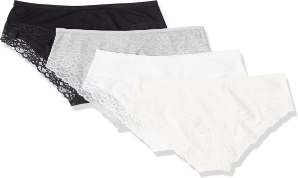 Black Light Grey White Cotton Lace Hipster Underwear for Women