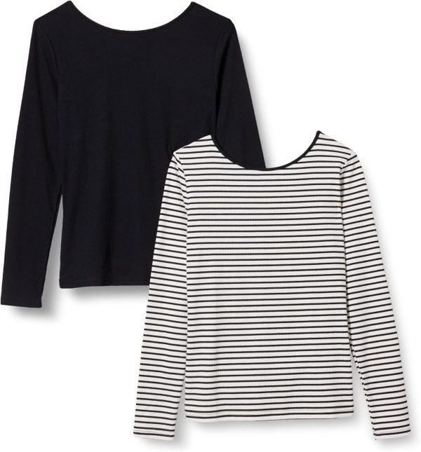 Black Women's Scoop Back Long Sleeve Slim Fit Rib-Knit T-Shirt