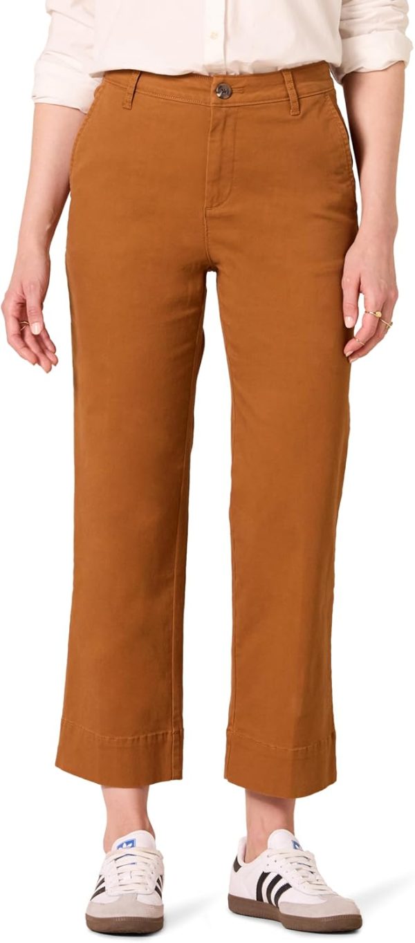 Womens High-Rise Slim-Fit Ankle-Length Wide-Leg Khaki Pants Orange