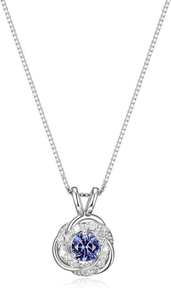 Blue Created Gemstone & 1/10 CT TW Lab Grown Diamond Love Knot Pendant Necklace - Platinum Over Sterling Silver 18"+2" Extender Women's Jewelry