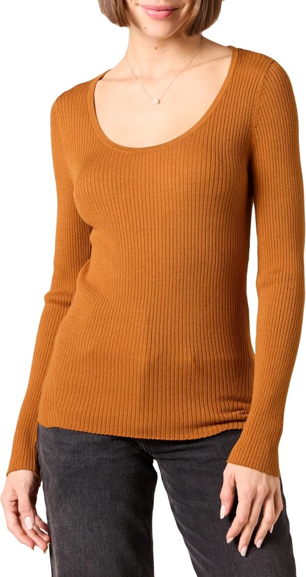 Womens Long-Sleeve Fine Gauge Stretch Scoop Neck, Available in Plus Sizes Sweaters Brown