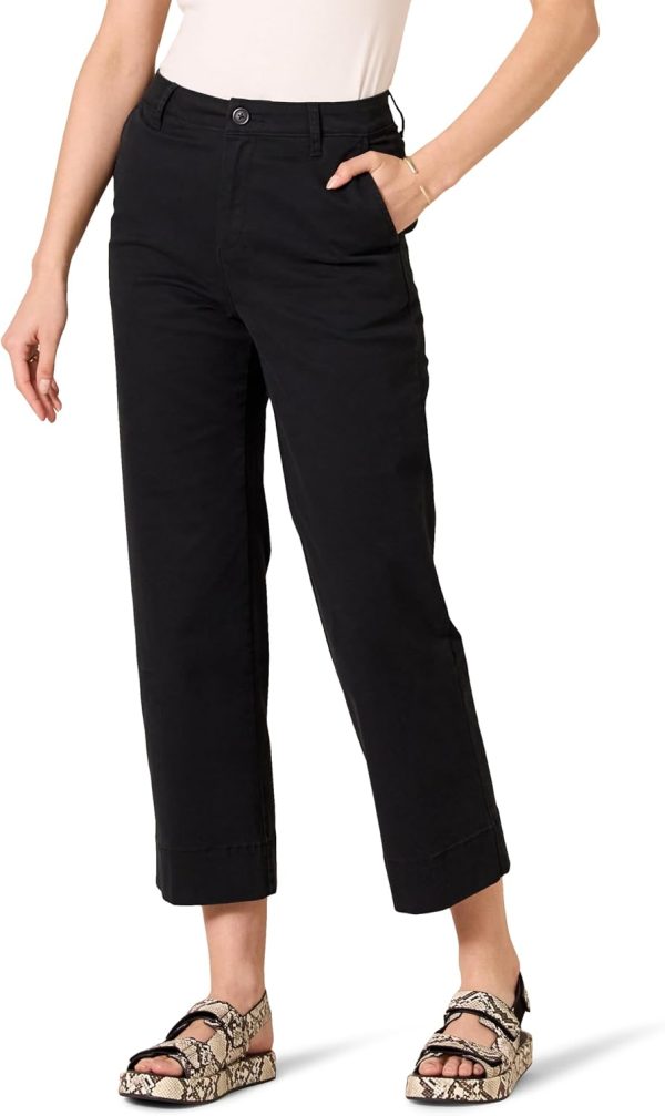 Black Women's High-Rise Slim-Fit Wide-Leg Khaki Pants - Ankle Length