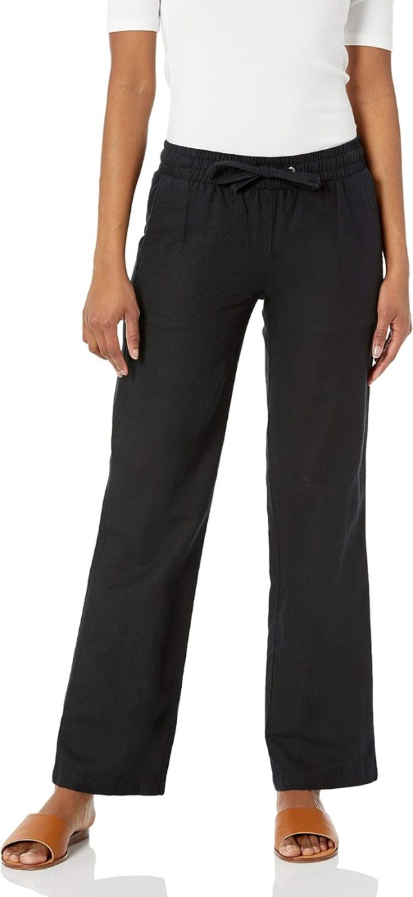 Black Linen Blend Wide Leg Pants with Drawstring - Relaxed Fit Women's Bottoms
