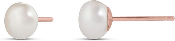 14K Gold Plated Sterling Silver Freshwater Pearl Stud Earrings for Women