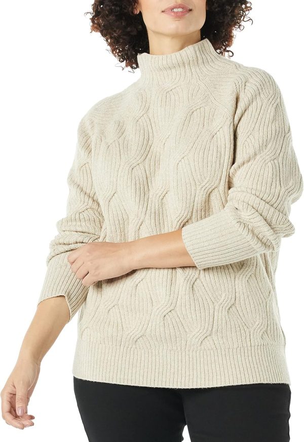 Beige Winter Long-Sleeve Soft Touch Funnel Neck Cable Knit Womens Sweaters