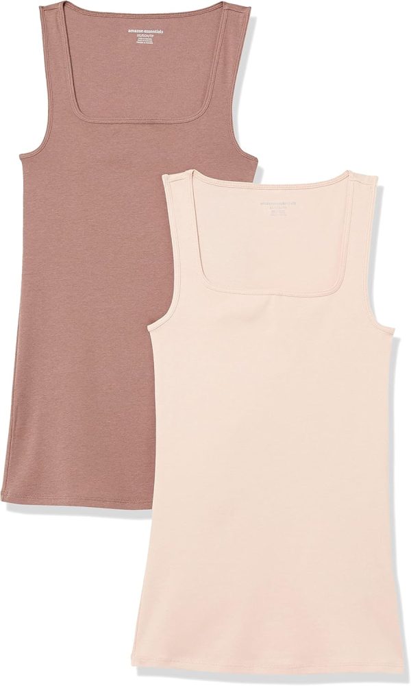 Slim Fit Square Neck Women's Tank Tops in Light Beige & Dark Brown - Stylish Summer Essentials
