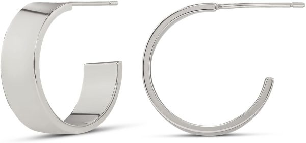 4K Plated Square Edge Hoop 18mm Womens Jewelry Silver