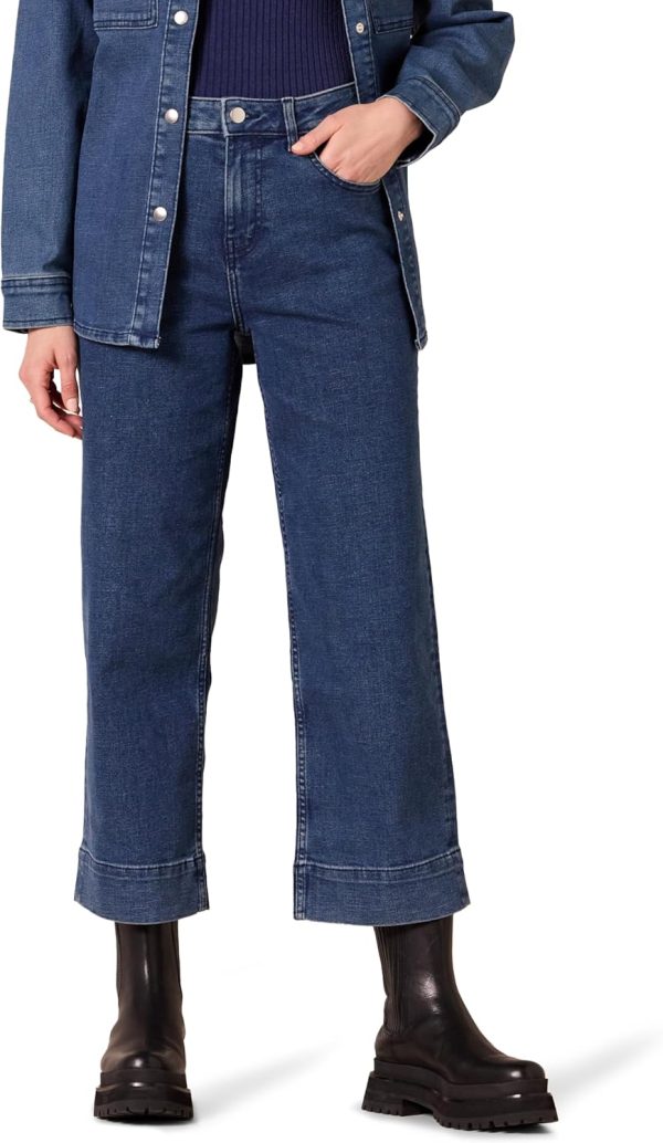Womens High-Rise Regular-Fit Ankle-Length Wide-Leg Jeans Wash