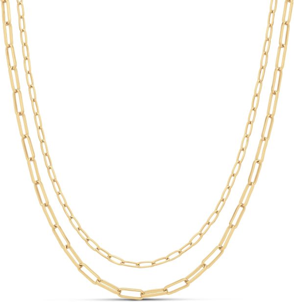 14K Gold Plated 2 Row Chain Necklace for Women - Layered Jewelry