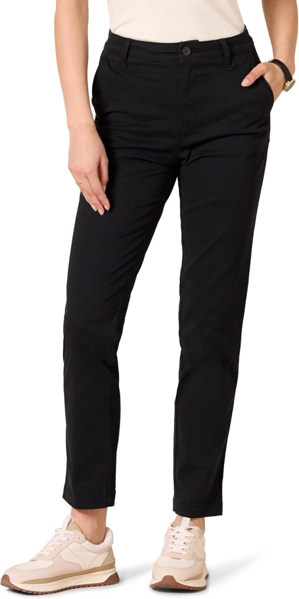 Womens High-Rise Slim-Fit Full-Length Straight-Leg Khaki Pants Black
