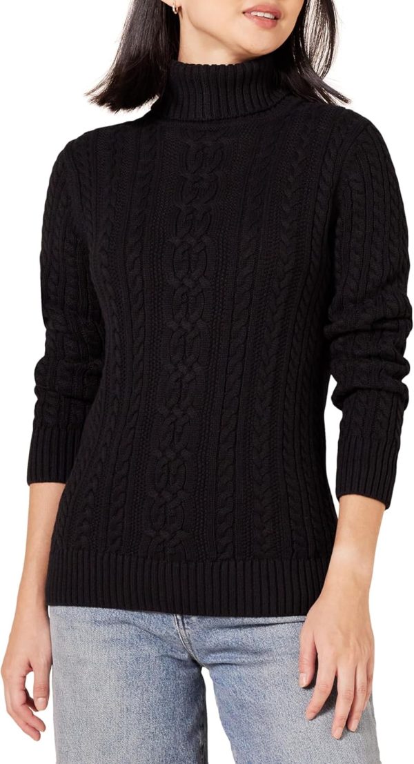 Black Fisherman Cable Turtleneck Women's Sweater