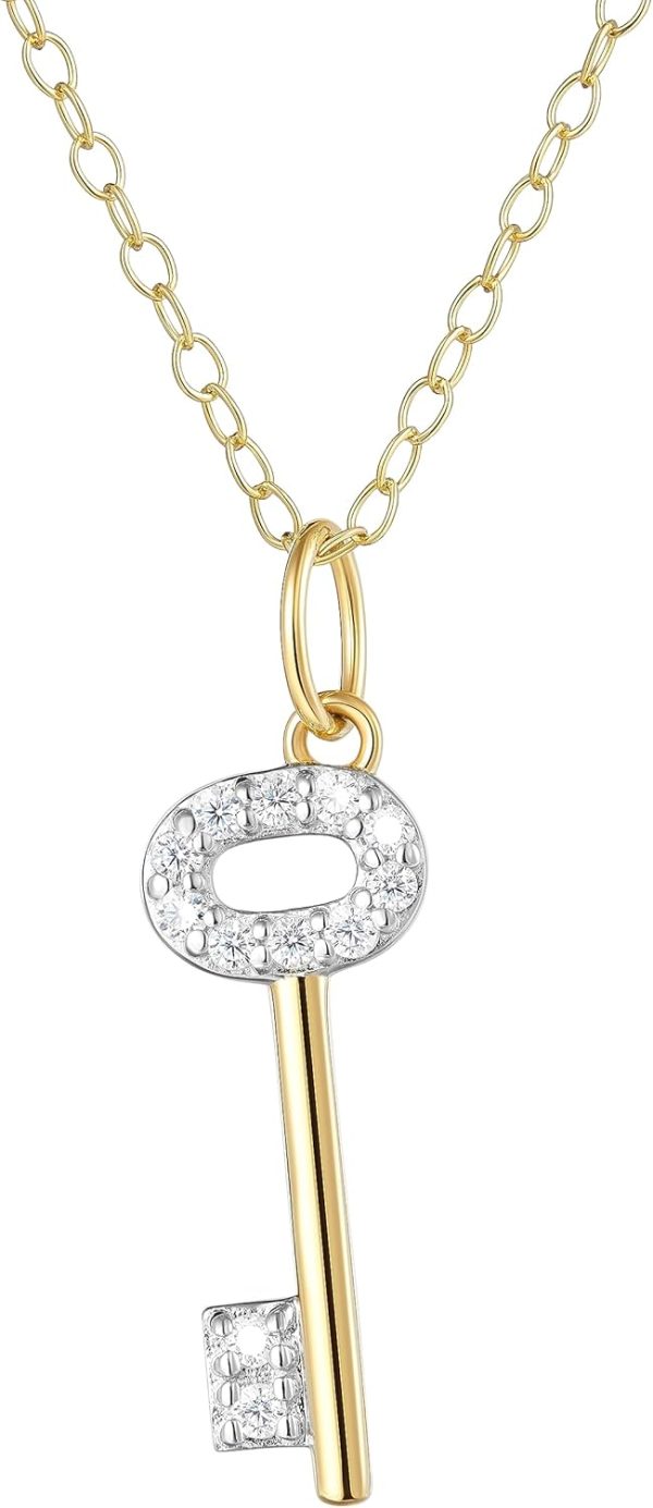 1/10 CT TW Diamond Key Necklace Sterling Silver Gold Women's Jewelry